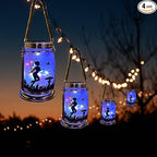 Backyard Solar Hanging Lanterns 4-Pack, Rustic Porch Decor