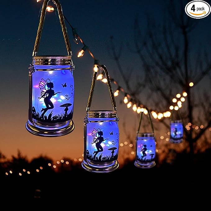 Backyard Solar Hanging Lanterns 4-Pack, Rustic Porch Decor