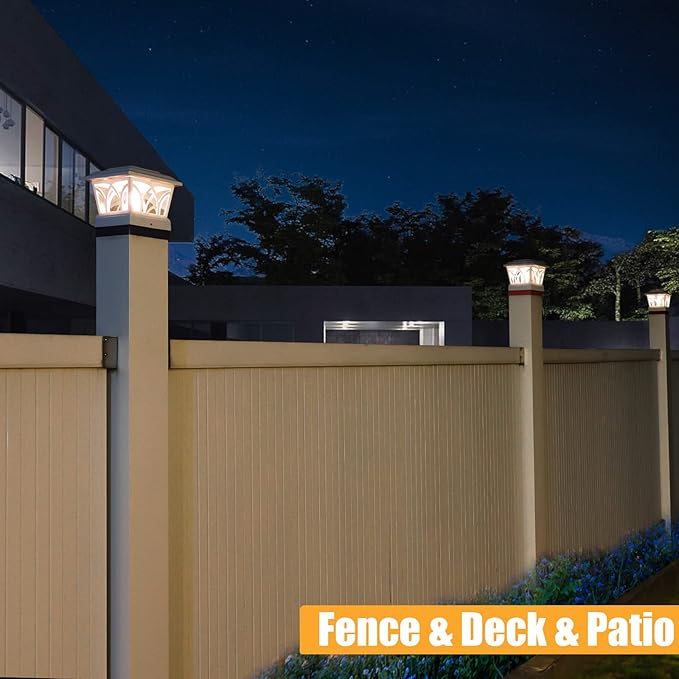 VOLISUN Solar Post Cap Lights Outdoor 4Pack, with Edison LED Bulbs, 2 Brightness Setting, Fence Post Lights Solar Powered for Garden Fence Deck Mailbox Yard Porch, Fits 4x4 6x6 Posts(Slate White)