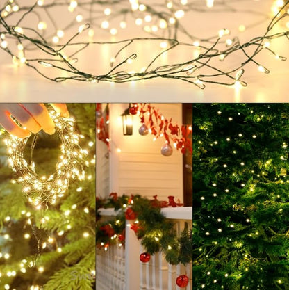 2Pack Outdoor Fairy Lights Battery Operated,10Feet 100LED Green Copper Wire Cluster Lights with 8 Modes and Timer,Twinkle String Lights, Mini Lights for Christmas Tree Wreath Wedding,Warm White