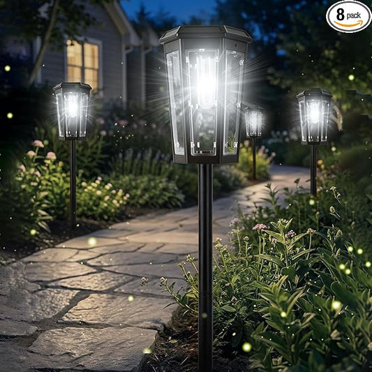 echosari Solar Pathway Lights Outdoor, 8 Pack Solar Powered Garden Lights Waterproof IP65, Auto On/Off, Solar Driveway Landscape Lights for Yard Path Landscape Walkway Lawn（Cool White）
