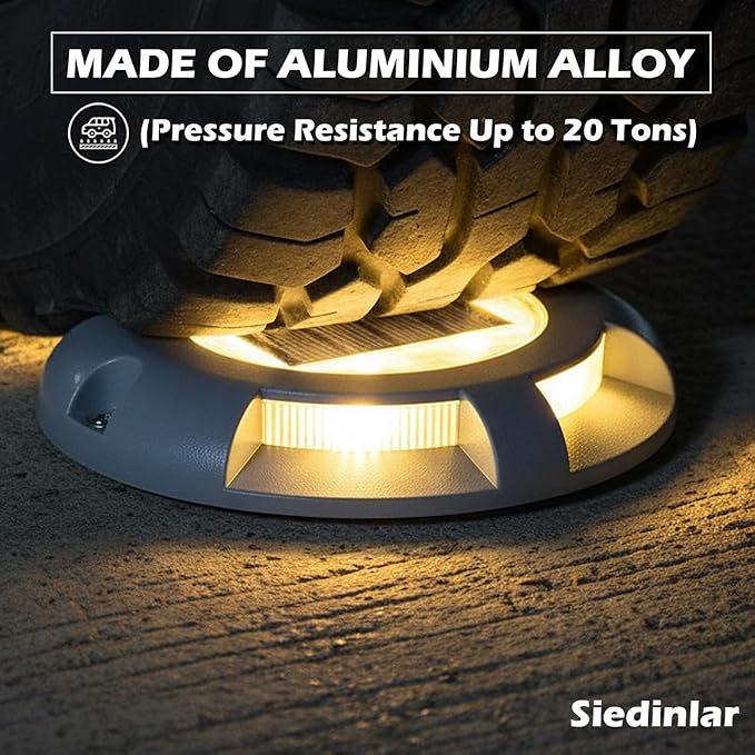 SIEDiNLAR Solar Deck Lights Dock Driveway Light LED Solar Powered Outdoor Waterproof Road Markers for Pathway Step Stair Garden Ground Sidewalk Yard 16 Pack (Warm White)
