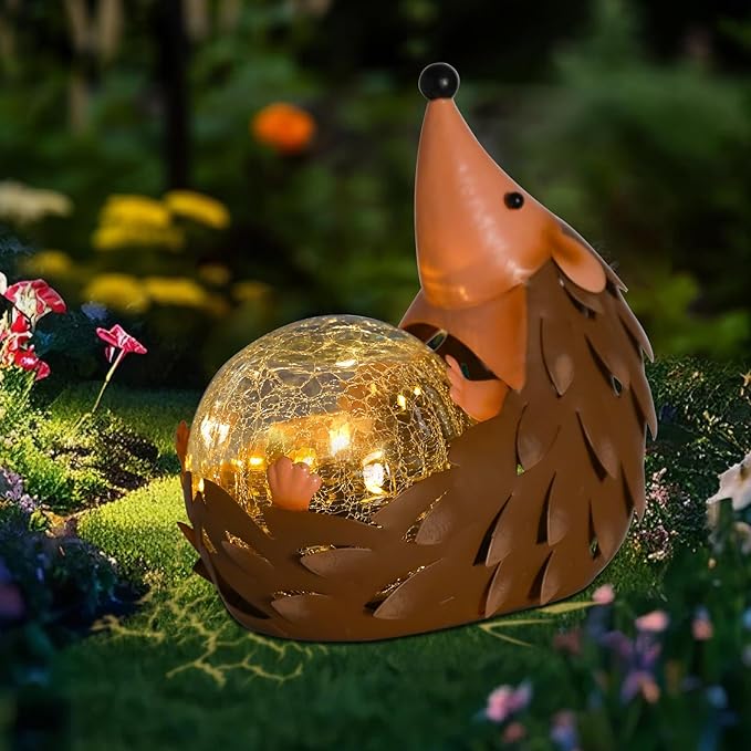 MUMTOP Solar Lantern - Solar Lights Outdoor Waterproof, Hedgehog Lanterns Yard Decorations, Decorative Lantern Tabletop Ornaments for Garden Decor