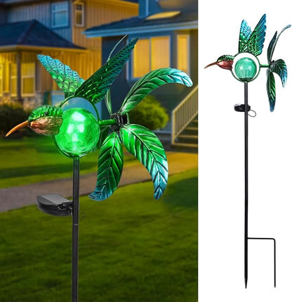 Bshine Hummingbird Solar Light Wind Spinner Outdoor Garden Decoration, Waterproof Garden Stake with Cracked Glass Ball, Gift for Mom, Lawn Ornaments for Pathway, Patio, Yard Decor Outdoor