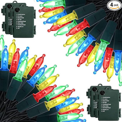 KOUQIYA Battery Operated Christmas Lights 4 Pack, 17ft 50 LED Mini String Light with Auto-Timer 8 Modes Waterproof Tree Lights (Multicolor)