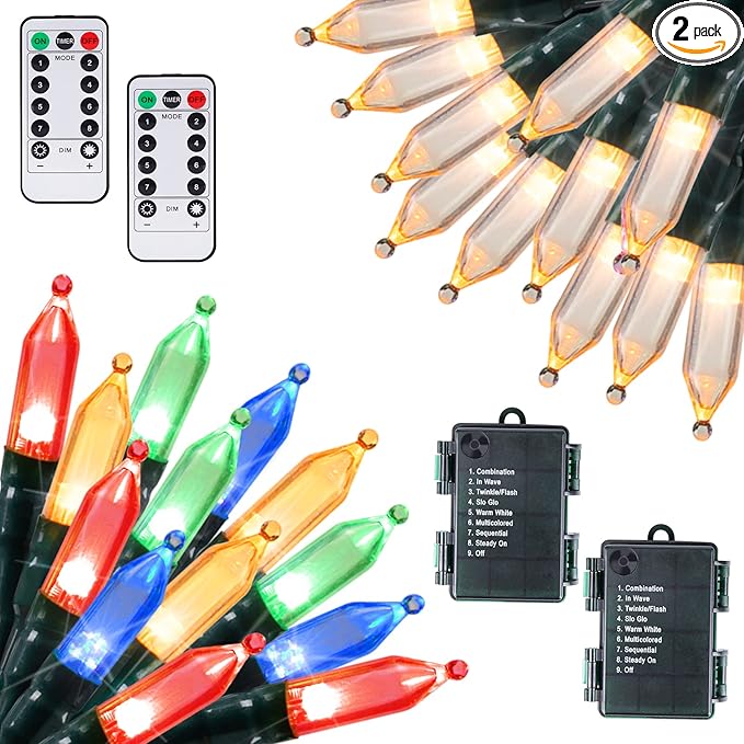 2-Pack Christmas String Lights, 50 LED Waterproof Twinkle Lights