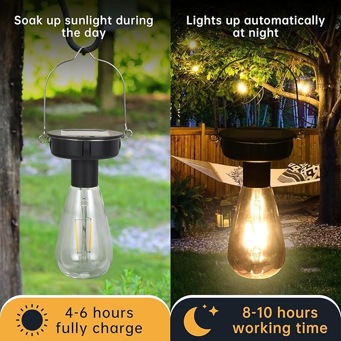 ELUTENG 4 Pack Solar Hanging Lights - Replacement Top with Bulb (2.75 Inch) - Waterproof Solar Lantern Accessories for DIY Outdoor Lanterns