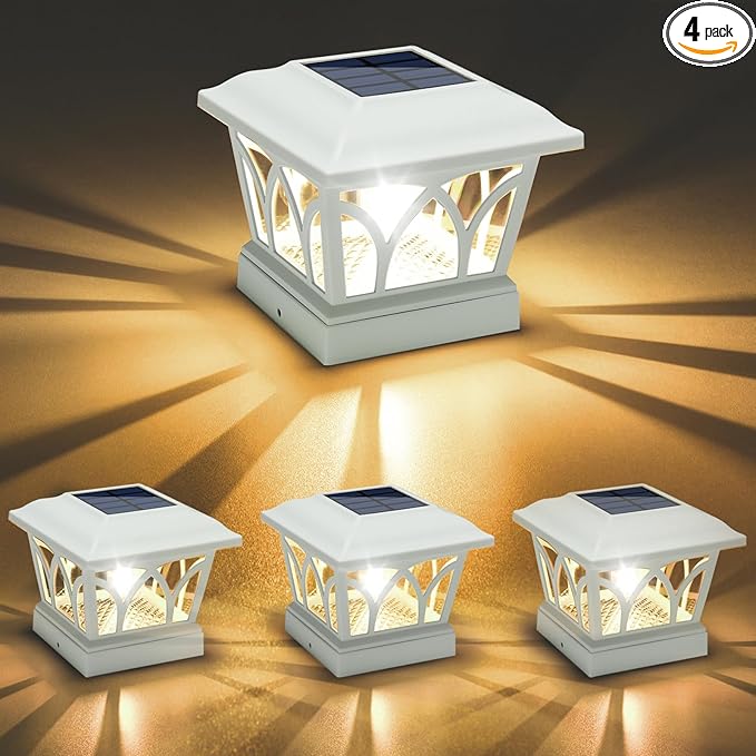 VOLISUN Solar Post Cap Lights Outdoor 4Pack, with Edison LED Bulbs, 2 Brightness Setting, Fence Post Lights Solar Powered for Garden Fence Deck Mailbox Yard Porch, Fits 4x4 6x6 Posts(Slate White)