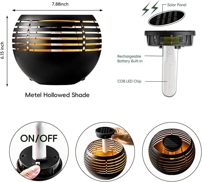 Solar Flickering Flame Lantern – Waterproof Metal Table Lamp, Durable & Stylish, Perfect for Balcony, Patio, Garden Pathway, and Outdoor Décor