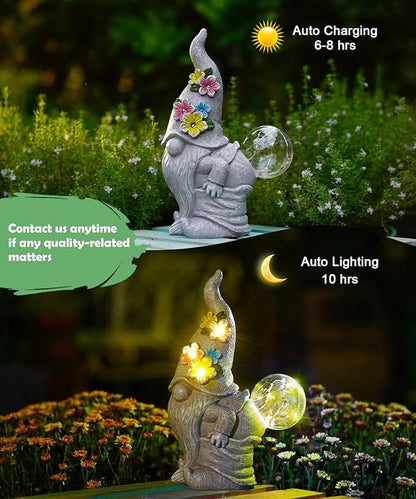 Solar Funny Garden Gnome Statue: Outdoor Sculpture Lights for Yard Lawn Porch Balcony Patio Home Decor - Mothers Day Gifts for Mom Women Grandma
