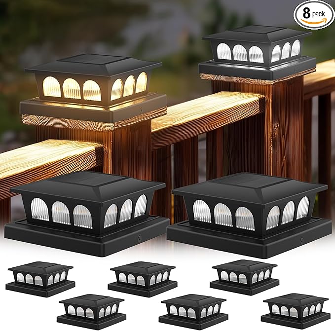 8-Pack Solar Post Cap Lights, Warm White Waterproof