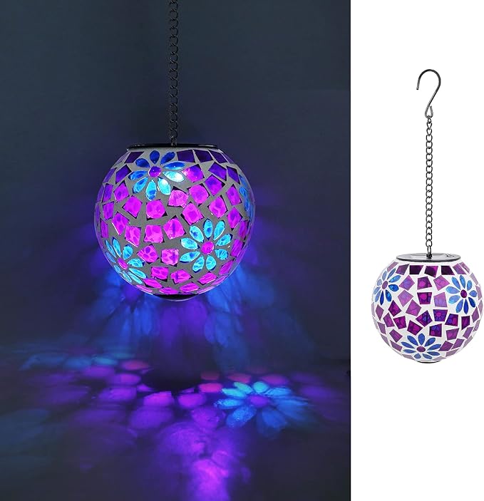 Solar Mosaic Lanterns, Patio Hanging LED Decor
