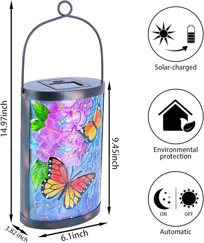 MUMTOP Hanging Solar Lantern Outdoor Waterproof LED Solar Lights Butterfly Decorative Solar Lanterns Tabletop Lamp for Outdoor Patio Garden Yard Decor