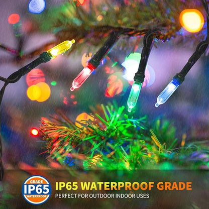Tcamp Battery Operated Christmas Lights Outdoor Indoor, 33ft 100LED Christmas Tree Lights with Remote Timer, 8 Modes Waterproof Fairy String Lights for Christmas Tree Wreath Party Decor (Colored)