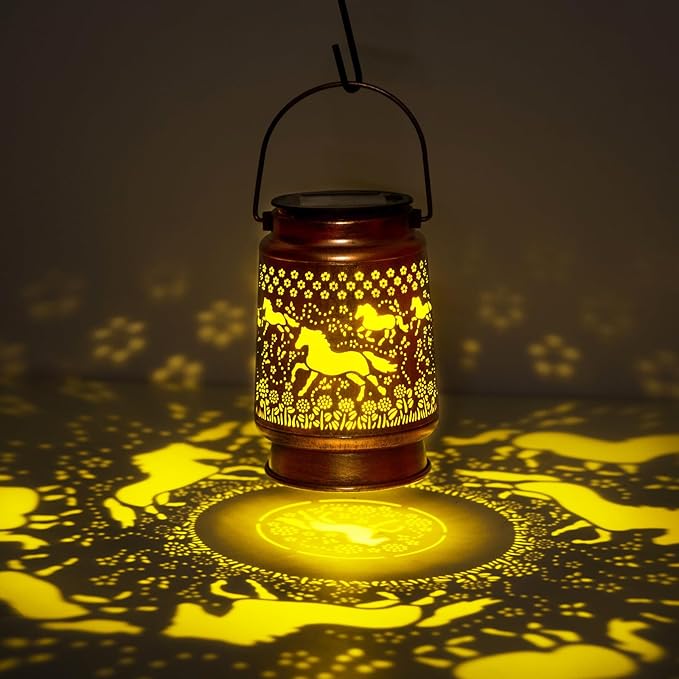 KIKUSUI Horse Lover Gifts Solar Lanterns Outdoor Decor, Gifts for Mom Women Dad Men, Metal Decorative LED Lanterns for Yard, Patio, Lawn, Tabletop, Pathway, Landscape, Garden Decor