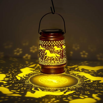 KIKUSUI Horse Lover Gifts Solar Lanterns Outdoor Decor, Gifts for Mom Women Dad Men, Metal Decorative LED Lanterns for Yard, Patio, Lawn, Tabletop, Pathway, Landscape, Garden Decor