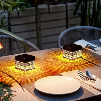 Retro Solar Table Lantern Outdoor Waterproof, Solar Projection Desk Lamp for Courtyard Metal Tabletop Light Desktop Decorative Lamp-Atmosphere Landscape Garden Light(Colorful)