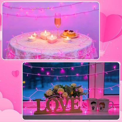 Pink String Lights Batterry Operated Outdoor Waterproof 16.4ft 50 LED, Pink Fairy Lights with Timer White Wire for Indoor & Outdoor Valentine's Day Decorations Garland Party Garden Girls Room