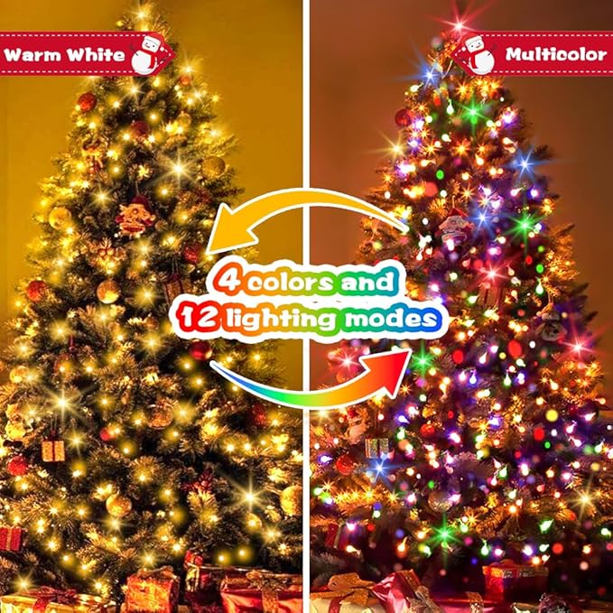 4-Pack 17ft Christmas LED String Lights, Waterproof Timer Lights