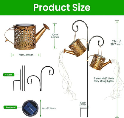 2 Pack Solar Watering Can, Metal Solar Lights Outdoor Waterproof, Hanging Lantern Decoration for Yard Outside Patio Lawn, Gardening Gifts for Women Mom Grandma