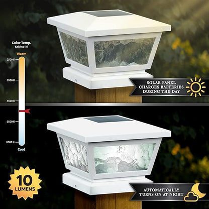 Classy Caps Fairmont Solar Post Cap, FS100W, White - High Performance, Energy Efficient, Weather-Resistant, Durable, Easy Installation, Adapters for 5"x5", 4"" x4, 3.5"x3.5" Posts, Wall/Post Mount