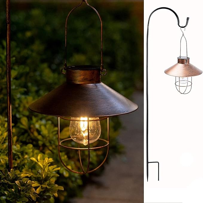 2-Pack Garden Solar Outdoor Lanterns, Rustic Waterproof LED