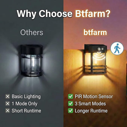 btfarm Solar Fence Lights Outdoor, 4 Pack Motion Sensor Dusk to Dawn Fence Lights Solar Powered, 3 Modes IP65 Waterproof Solar Deck Post Lights for Fence Garden Step Patio Stair Backyard