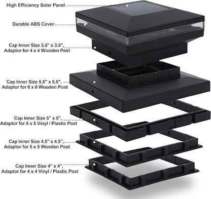 Dynaming 6 Pack Solar Post Cap Lights, Outdoor Decorative Solar Lights Black Shell Caps Fit 4x4 5x5 6x6 Vinyl/Wooden Posts, Brightness Warm White LED Lighting for Garden Fence Deck Patio