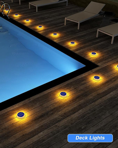Solar Step Lights Outdoor Waterproof, 4 Pack Warm White Flat Lights Solar Powered for Outside Stair, Deck, Dock, Pathway, Driveway, Ground