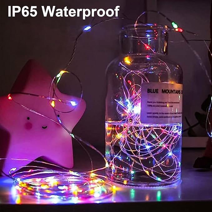 4 Pack Battery Operated Fairy Lights 16.4 Ft 50 LED Christmas Fairy Lights with Auto Timer 8 Modes, Waterproof Silver Wire Battery Twinkle Lights for Wedding Christmas Decor (Multicolor)
