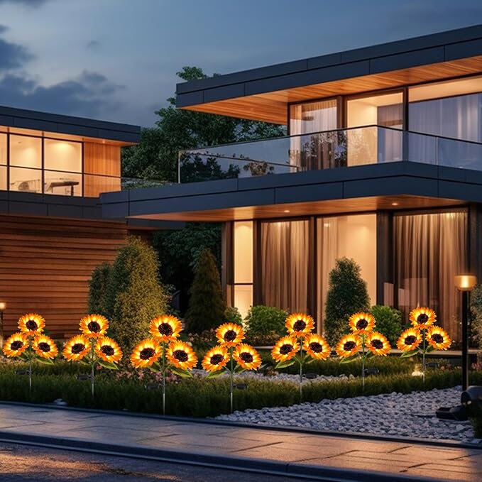 Garden Lights Solar Powered, 3 Pack Solar Outdoor Lights with 9 Bigger Sunflower Waterproof Realistic Solar Flowers Lights for Patio Pathway Walkway Landscape Yard Decorations