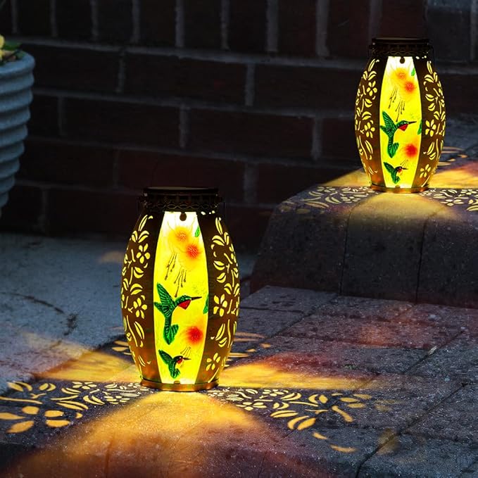 STARSOUL Solar Lantern Outdoor Waterproof, Hanging Solar Lantern for Patio Garden Yard Decor, Hummingbird Garden Decor, Hummingbird Gift for Women