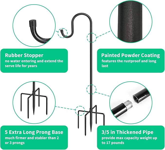 2-Pack 48" Garden Shepherd Hooks, Iron Plant Hangers