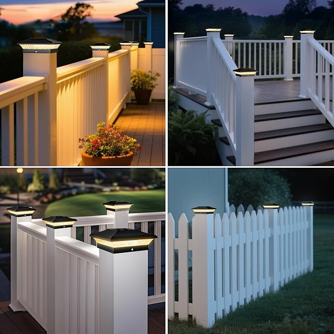 T-SUN 4x4 Solar Post Cap Lights Outdoor 24 Pack, Warm White LED Fence Post Solar Lights Fit for 4x4 Vinyl Posts, Waterproof Deck Light Solar Powered for Garden Patio Gate Porch