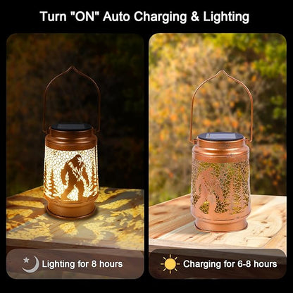Bigfoot Solar Lanterns Outdoor Waterproof - Wxiben Bigfoot Sasquatch Gifts for Men Women, Big Foot Metal Solar Hanging Lights, Decorative LED Lanterns for Tabletop Yard Patio Lawn Garden Decor