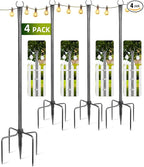 4-Pack 10ft Metal Light Poles for Backyard, Heavy-Duty
