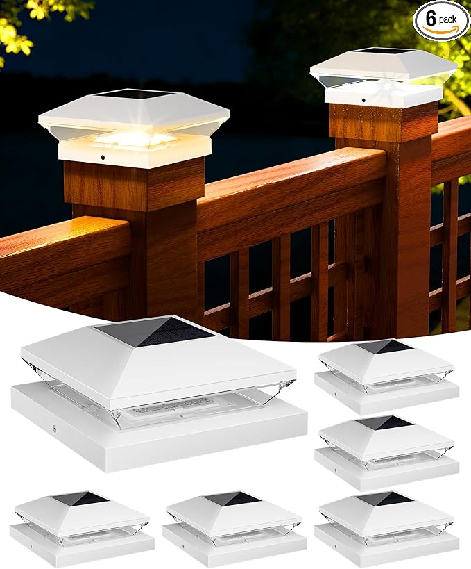 6-Pack 2-Mode Patio Post Cap Lights, Solar LED