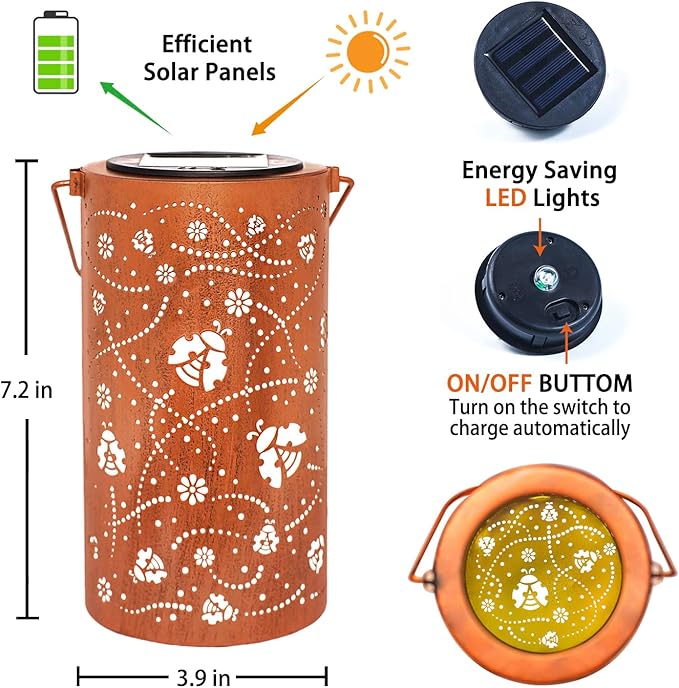 Ladybug Solar Lanterns Outdoor Waterproof Hanging Solar Lights Ladybug Gifts for Women Men Metal Decorative LED Ladybug Lanterns for Garden Decor,Yard,Patio,Lawn,Tabletop,Pathway,Landscape