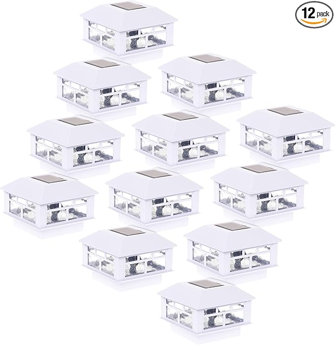 White Solar Fence Post Caps 12-Pack, Yard LED