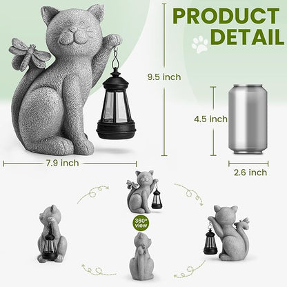 Solar Garden Outdoor Statues Cat with Solar Lantern,Outdoor Cat Figurines Decorations,Lawn Home Decor for Patio, Balcony, Yard Ornament,Unique Housewarming and Birthdays Gifts for Mom Women Grandma