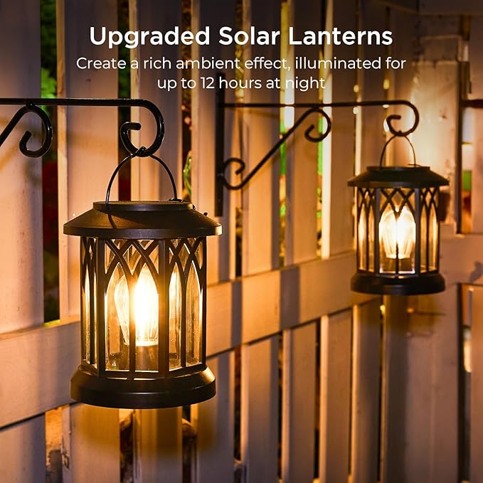 4-Pack Decorative Backyard Solar Lanterns for Garden, Waterproof LED