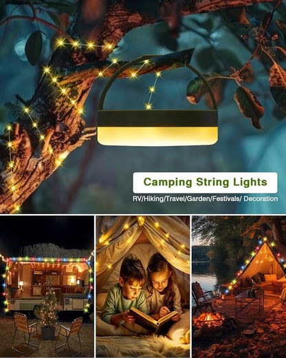 Camping String Lights, 32.8FT Warm & RGB Fairy String Lights 130LEDs, 4 In 1 Portable Waterproof Camping Light with 12 Modes, Hanging Tent Lanterns for Outdoor Hiking Yard Home Bedroom Decorations