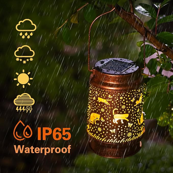 Cat Solar Lanterns Outdoor Waterproof Hanging Solar Lights Cat Gifts for Women Men Metal Decorative LED Cat Lanterns for Garden Decor,Yard,Patio,Lawn,Pathway,Landscape