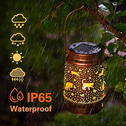 Cat Solar Lanterns Outdoor Waterproof Hanging Solar Lights Cat Gifts for Women Men Metal Decorative LED Cat Lanterns for Garden Decor,Yard,Patio,Lawn,Pathway,Landscape