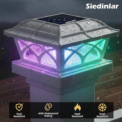 SIEDiNLAR Solar Post Cap Lights Outdoor Glass 2 Color Modes LED for 4x4 5x5 6x6 Wooden Vinyl Posts Fence Deck Patio Decoration RGB Color Changing & Warm White Lighting White (4 Pack)