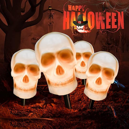 C7 Halloween Skull Pathway Stake Lights, 7 Ft Halloween Pathway String Lights with 4 C7 Bulbs, Stake, Halloweens Decorations Driveway Markers Lights for Outdoor Holiday Garden Walkway Party Lighting