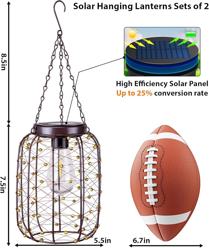 2-Pack Garden Solar Lanterns, Waterproof LED Patio Lights