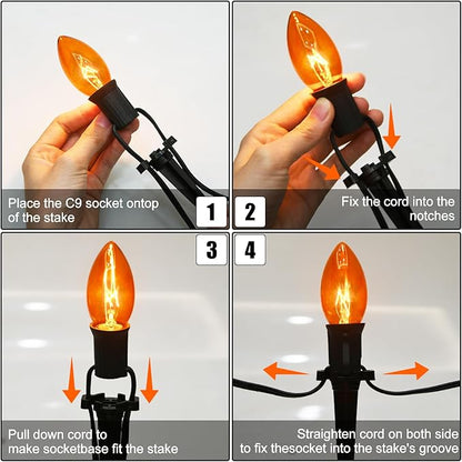 C9 Halloween Pathway Lights Outdoor, 19.5Ft Halloween Decorations Pathway String Lights with 10 C9 Orange and Black Stakes Lights for Walkway Yard Lawn Garden Sidewalk