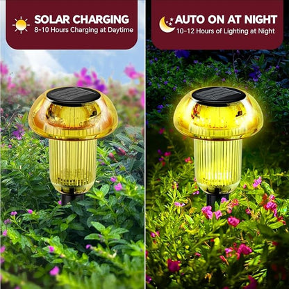 Easter Solar Pathway Lights Outdoor Decorative 4 Pack, Yellow LED Mushroom Solar Lights Outdoor Waterproof Solar Powered Decor for Yard Driveway Patio, Valentines Day Halloween Christmas Garden Decor