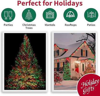 LAMPHOME Super-Bright Extendable Red Green Clear Christmas Lights Decoration 100Lights 19.6ft UL Certified Mini Bulb String Lights for Outdoor Christmas Tree Garden Patio Wedding Decor